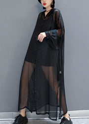 Black Loose Chiffon UPF 50+ Cardigans Oversized Side Open Summer