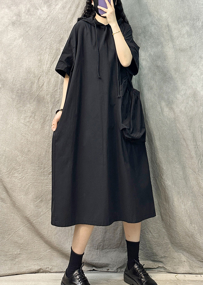 Black Loose Cotton Sweatshirts Dresss Oversized Summer