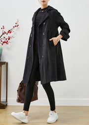 Black Loose Denim Coat Outwear Peter Pan Collar Double Breast Fall