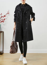 Black Loose Denim Coat Outwear Peter Pan Collar Double Breast Fall