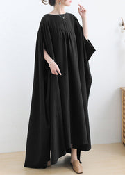 Black Low High Design Cotton Long Dress Short Sleeve