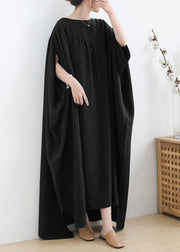 Black Low High Design Cotton Long Dress Short Sleeve