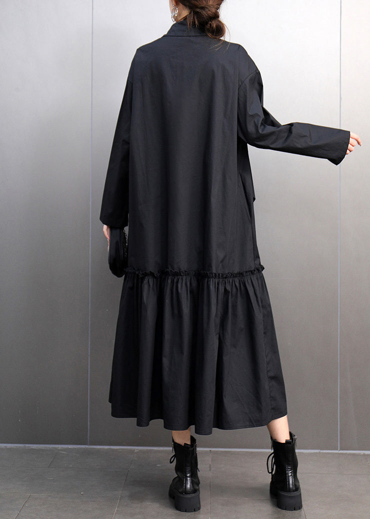 Black Maxi Shirts Dress Ruffled Patchwork Spring