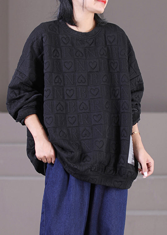 Black O-Neck Graphic Patchwork Sweatshirts Long Sleeve