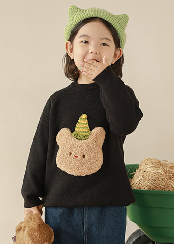 Black O-Neck Patchwork Thiton Knit Girls Sweater Spring