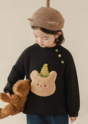 Black O-Neck Patchwork Thiton Knit Girls Sweater Spring