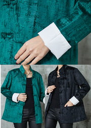 Black Oriental Cotton Jackets Mandarin Collar Pockets Spring