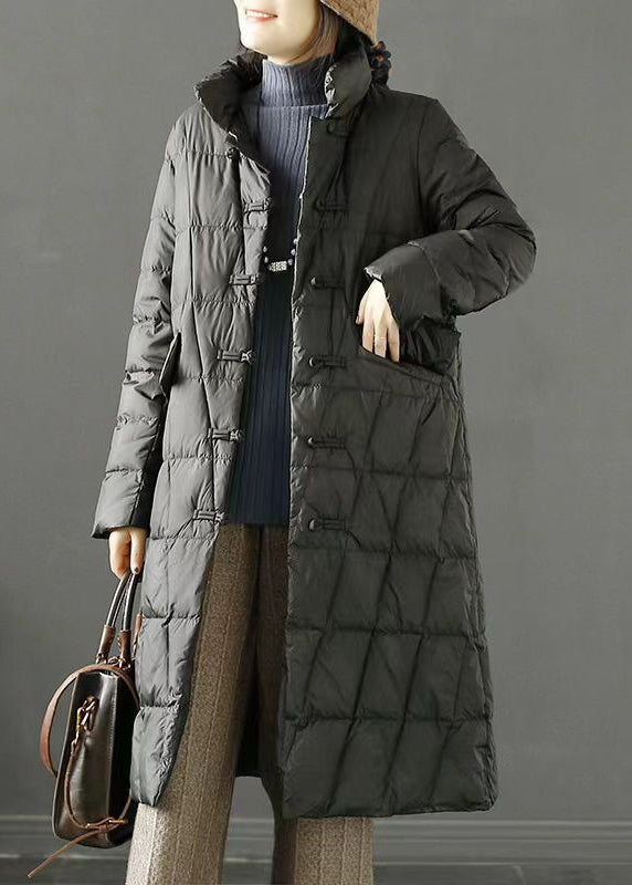 Black Oriental Fine Cotton Filled Womens Parka Chinese Button Winter