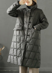 Black Oriental Fine Cotton Filled Womens Parka Chinese Button Winter