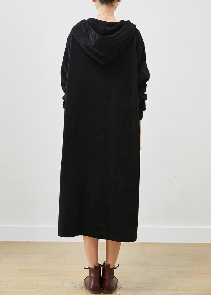 Black Oversized Corduroy Sweatshirt Dress Hooded Spring