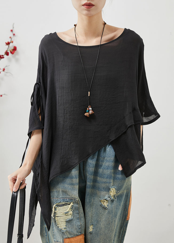 Black Oversized Cotton Shirt Asymmetrical Design Summer