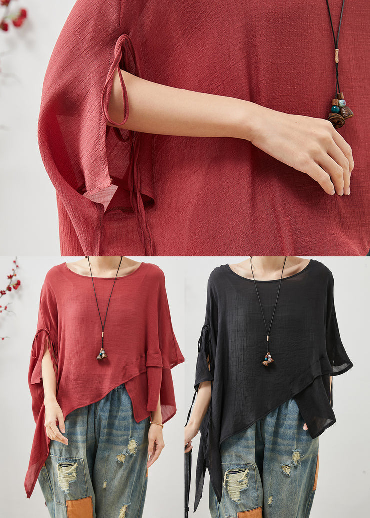 Black Oversized Cotton Shirt Asymmetrical Design Summer