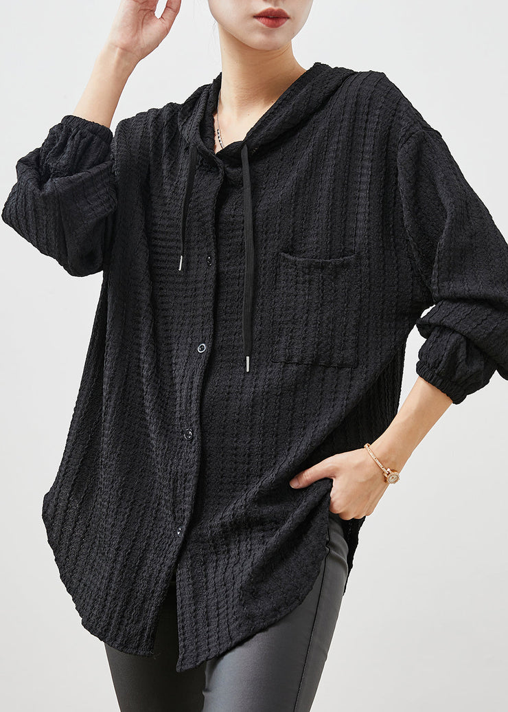 Black Oversized Cotton Shirt Hooded Spring