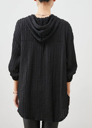 Black Oversized Cotton Shirt Hooded Spring