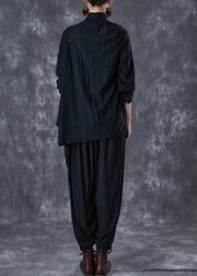 Black Oversized Cotton Two Piece Suit Set Asymmetrical Fall