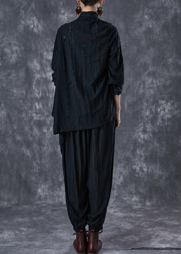 Black Oversized Cotton Two Piece Suit Set Asymmetrical Fall