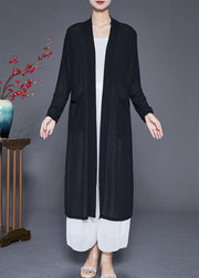 Black Oversized Cotton UPF 50+ Cardigan Pockets Fall