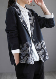 Black Patchwork Button Denim Coat Long Sleeve