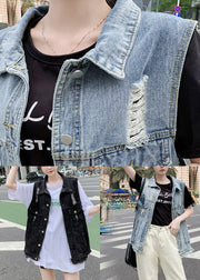 Black Patchwork Button Denim Waistcoat Fall