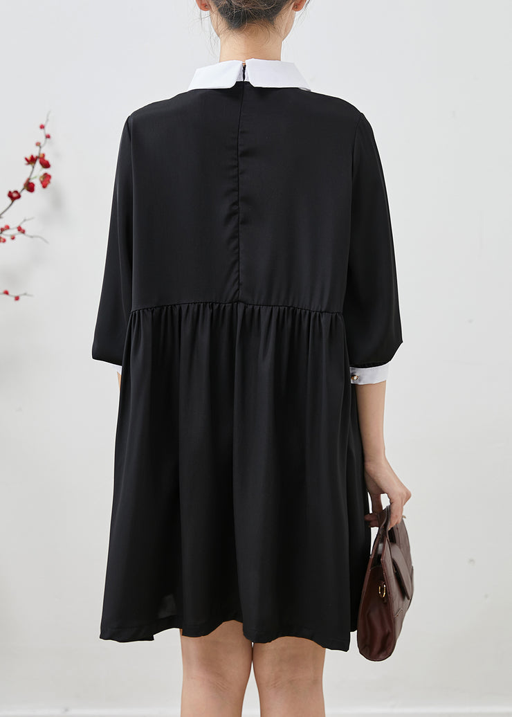 Black Patchwork Chiffon Day Dress Peter Pan Collar Summer