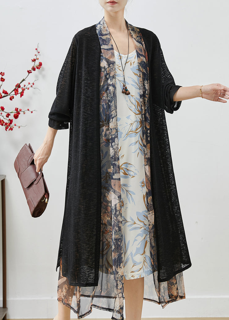 Black Patchwork Chiffon Fake Two Piece Cardigan Oversized Spring