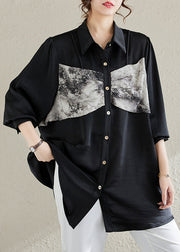 Black Patchwork Chiffon Shirt Top Tie Dye Spring