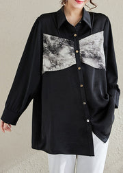 Black Patchwork Chiffon Shirt Top Tie Dye Spring