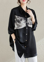 Black Patchwork Chiffon Shirt Top Tie Dye Spring