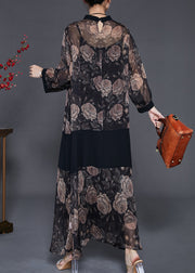 Black Patchwork Chiffon UPF 50+ Dress Two Piece Set Print Summer