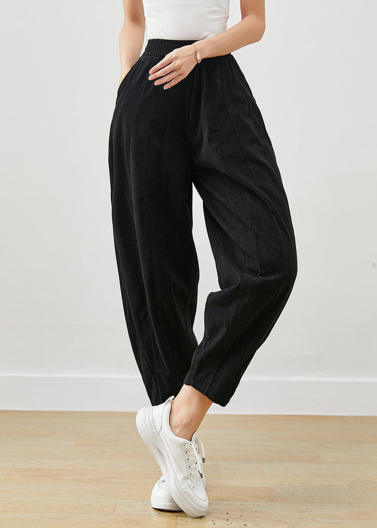 Black Patchwork Corduroy Harem Pants Oversized Pockets Winter