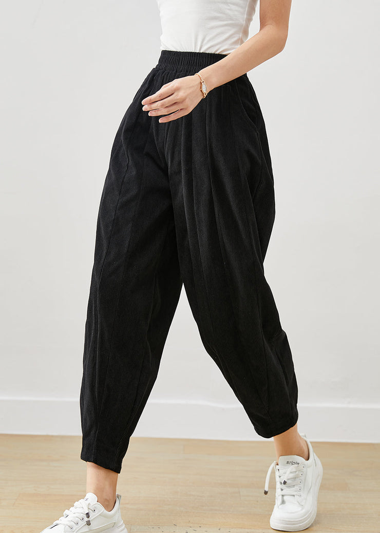 Black Patchwork Corduroy Harem Pants Oversized Pockets Winter