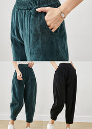 Black Patchwork Corduroy Harem Pants Oversized Pockets Winter