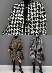 Black Patchwork Cotton Coats V Neck Pockets Spring