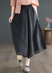 Black Patchwork Cotton Crop Wide Leg Pants Elastic Waist Summer