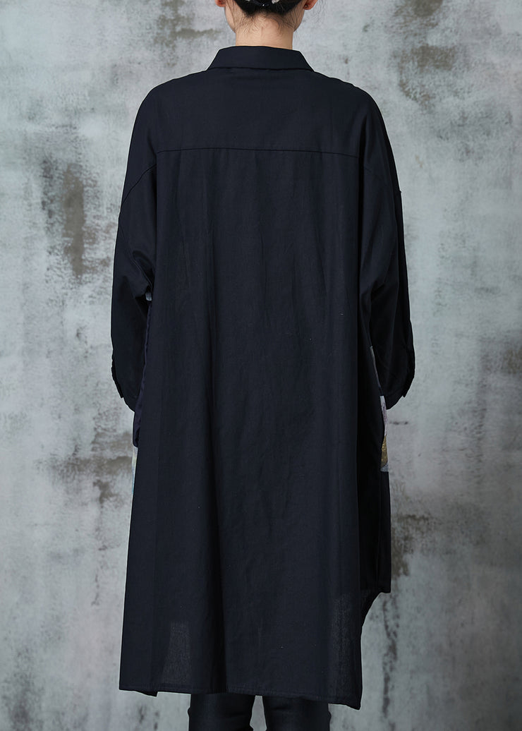 Black Patchwork Cotton Dress Oversized Print Summer