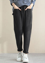 Black Patchwork Cotton Pants Pockets Solid Color Spring