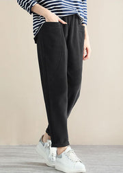 Black Patchwork Cotton Pants Pockets Solid Color Spring