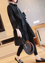 Black Patchwork Cotton Shirt Dresses Oversized Spring