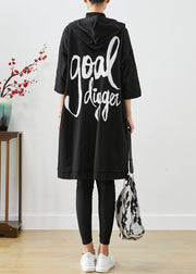 Black Patchwork Cotton Trench Oversized Cat Print Fall