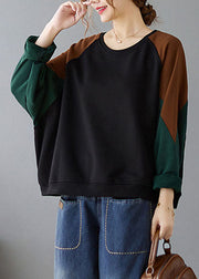 Black Patchwork Cozy Pullover Long Sleeve