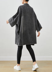 Black Patchwork Denim Trench Coat Outwear Oversized Fall