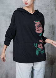 Black Patchwork Floral Cotton Sweatshirt Oversized Spring