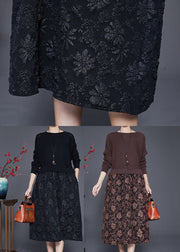 Black Patchwork Knit Holiday Dresses Jacquard Fall