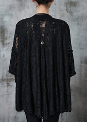 Black Patchwork Lace Knit Tops Oversized Spring