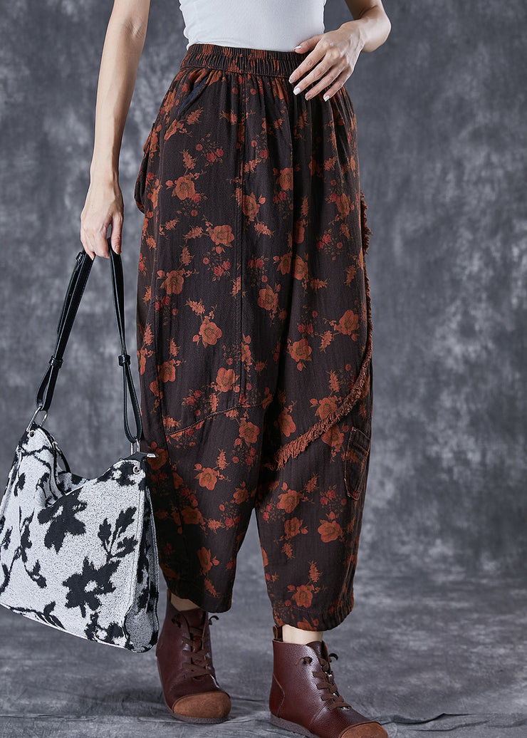 Black Patchwork Linen Harem Pants Oversized Print Summer