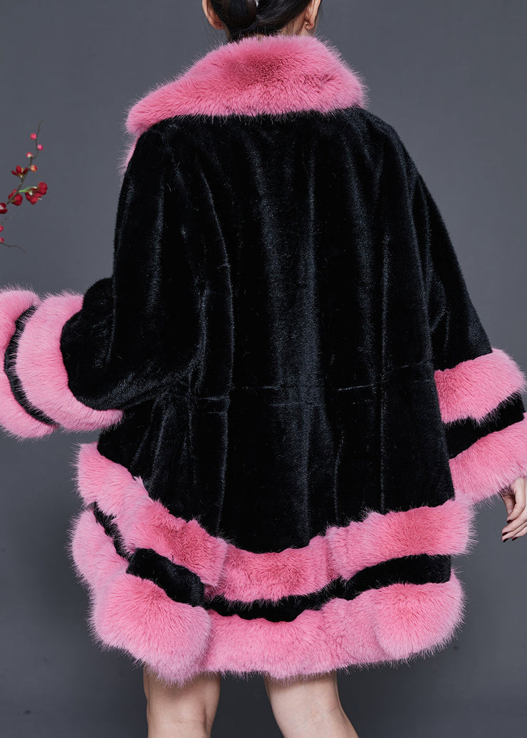 Black Patchwork Mink Velvet Jacket Fur Collar Drawstring Spring