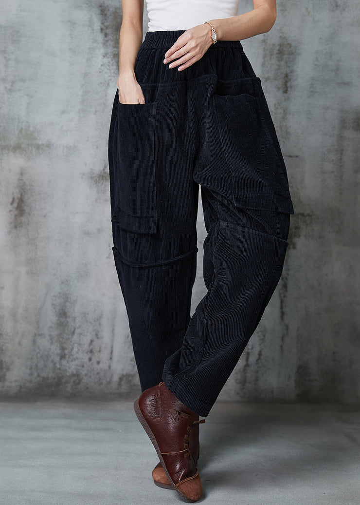 Black Patchwork Pockets Corduroy Harem Pants Oversized Spring