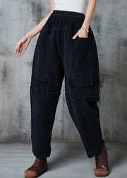 Black Patchwork Pockets Corduroy Harem Pants Oversized Spring