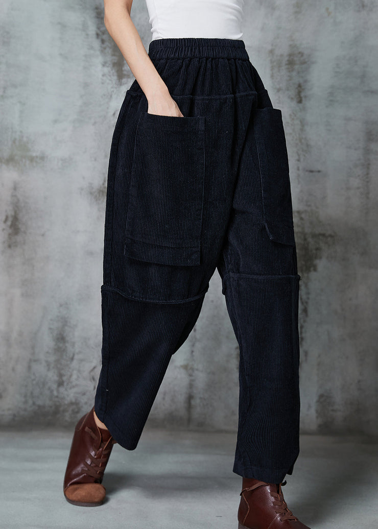 Black Patchwork Pockets Corduroy Harem Pants Oversized Spring