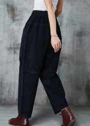 Black Patchwork Pockets Corduroy Harem Pants Oversized Spring